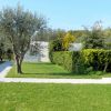 Prato verde con alberi e cespugli ben curati.