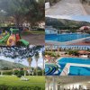 Collage di piscine, giardino e area giochi.